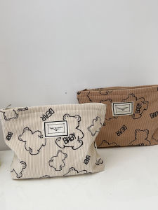 Womens Cosmetic Bag Portable Large Capacity Corduroy Fufu Makeup Storage Bag Travel Toiletry Cosmetic Pouch Soft