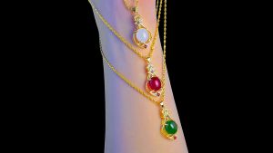 24K Saudi Gold Nasasangla Pawnable 100% Original Full Diamond Zircon Clover Red Water Drop Pendant Necklace for Women Caritas Donation Piso