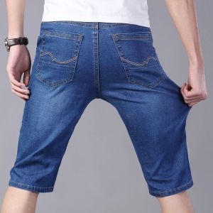 Summer Thin Elastic Denim Shorts Mens Five-Quarter Loose Straight Leg Jeans Wide Leg Pants Comfortable Cotton Blend Casual Fashion