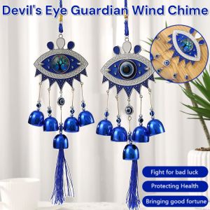 Evil Eye Hamsa Feng Shui Wall Hanging Devils Eye Guardian Wind Chime Lucky Charm Wind Chimes Blue Eye Door Decor