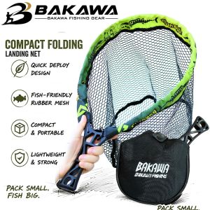 BAKAWA 25 30 S L Compact Folding Landing Net Rubber Mesh Lightweight Portable Fish Net Bass Fishing Quality Net Pesca Accesorios