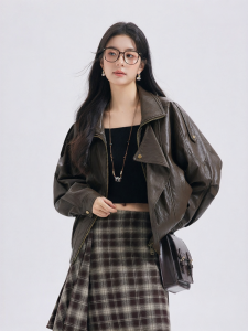 Vintage Brown Short Style Leather Jacket