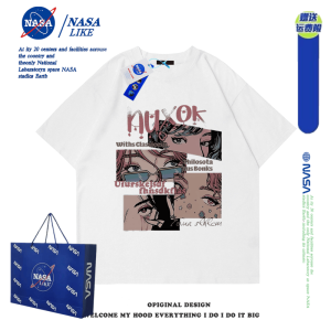 เสื้อยืดแขนสั้นผู้ชายลายพิมพ์เต็มตัว สไตล์อเมริกันเรโทร ผ้าฝ้าย แท้ 100 แนวสตรีทแฟชั่น ฤดูร้อน คอกลม สวมใส่สบาย