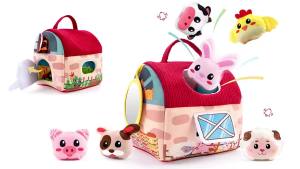 Plush Barn with Farm Animals Baby Toys Sensory Montessori Toy Portable Baby Farmhouse Toy for Infants Toddlers Newborn Gifts