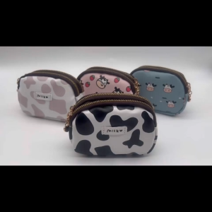 Women Cute Cow Print Double Pocket Mini Purse Portable Card Holder Coin Wallet Fashion Storage Pouch Mothers Day Gift