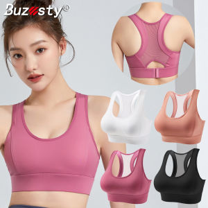 Buzesty Sports Fitness Bra Top Women Padded Push Up Wirefree Adjustable Buckle Mesh Athletic Running Workout Jogging Sports Underwear Yoga Bra Plus Size