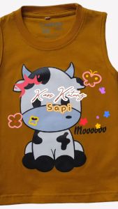 Kaos Kutung / Singlet Anak Bahan Katun untuk Anak Usia 1-6 Tahun Warna Coklat Motif Sapi