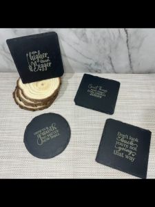 Positive Vibes Quote Personalized Coaster Japan Nordic INS Wooden Customized Laser Engrave Slate Stone Shale Slab Plate