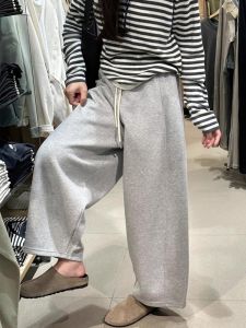 Gray Nine-Tenths Wide Leg Pants Sporty Womens Autumn Winter Small Size Slimming Lazy Casual Phoenix Trees Pants