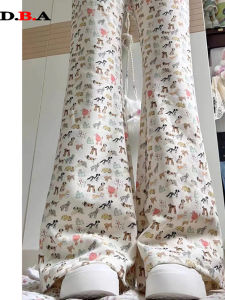 Quần Dài Họa Tiết Hoa American Dog High Waist Slim Fit Casual Long Pants Mùa Hè 2025 Quần Ống Rộng Cạp Cao Che Giấu Mỡ
