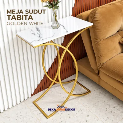 Meja Konsol Minimalis TABITA Besi Gold Top HPL Motif Marmer Mewah Elegan Furniture Ruang Tamu Modern Aesthetic Meja Foyer Lorong Rumah