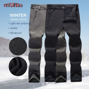 Mens Outdoor leisure Pants Fleece-Lined Thickened Softshell Cold-Resistant Gear Plush Thermal Inner Windproof Warm Winter