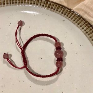 My Name Is Attracting Male Natural Strawberry Quartz Bracelet Female Pigeon Blood Red Crystal Braided Rope Couple Girlfriends Transfer off Order