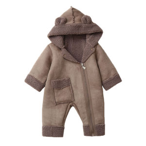 Newborn Baby Faux Fur Jumpsuit 2025 New Fashion Autumn Winter Boys Girls Clothes Warm Infant Bodysuit Hooded Baby Jacket 0-18M