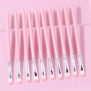 ชุดแปรงแต่งหน้าสีชมพู 10 ชิ้นสําหรับผู้เริ่มต้น แปรงอายแชโดว์ แปรงไฮไลท์ รายละเอียดการแต่งหน้าตา แปรงแต่งหน้าอเนกประสงค์