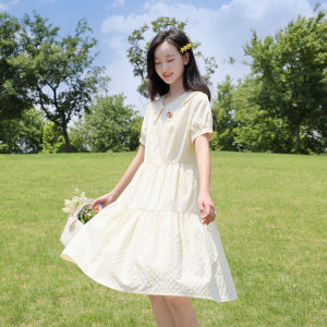 Princess Style Summer Dress for Junior And High School Girls Sweet Doll Collar White Skirt Fresh And Elegant Student Fashion