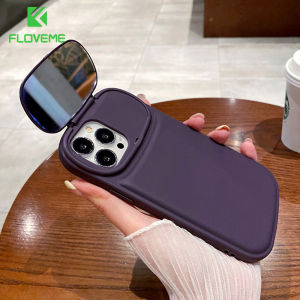 FLOVEME Flip Mirror Stand Holder Phone Case For iPhone 14 Plus 14 13 12 11 Pro Max Camera Protection Matte Soft Shockproof Back Cover For iPhone 14 13 12 11