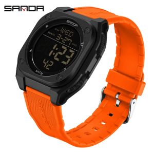 SANDA Fashion Electronic Mens Watches Multifunction Alarm Clock LED Luminous Waterproof Watch New Silicone Sport Man Wristwatch