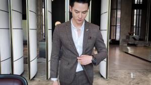 Brown Single Button Men's Suit Jacket Fashion Slim Dress Coat