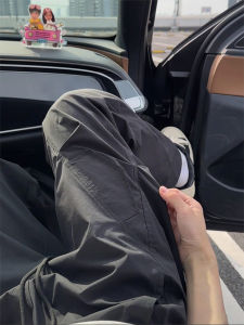 Black Quick Dry Slim Fit Cargo Pants Mens Summer Lightweight Fleece Pants Cleanfit Diagonal Cut Workwear Trousers