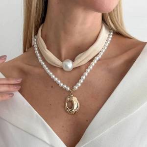 IngeSight.Z 2Pcs Retro Leopard Print Velvet Imitation Pearl Necklace Women 2026 Trendy Geometric Metal Pendant Choker Jewelry