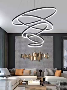 Lampu Gantung Ring LED 5 RING 100cm Black Minimalis Modern Ruang Tamu Untuk Kamar Tidur MOOISHC
