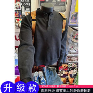 เสื้อสเวตเตอร์คอฮันนาลีสีดำสไตล์อเมริกันสำหรับผู้ชาย เสื้อชั้นในฤดูหนาวแบบลำลอง สเวตเตอร์ถักเนื้อคุณภาพสูง Cleanfit