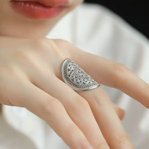 925 Silver Large Openable Adjustable Copper Drum Flower Silk Ring Ethnic Style Floral Pattern for Women Fresh out New Fashion Jewelry