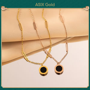 ASIX GOLD สร้อยคอพร้อมจี้เลขโรมันชุบทอง 24K สร้อยคอแฟชั่นสตรีเกาหลีทอง 18K สร้อยคอเหล็กไทเทเนียมนำโชค จะไม่เปลี่ยนเป็นสีดำ จะไม่ลอก ของขวัญที่ประณีต
