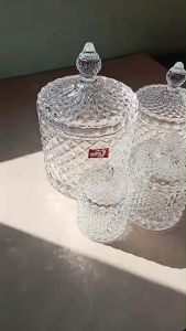 Elegant Crystal Glass Canister Set with Lids - 4 Pieces Decorative Drinkware