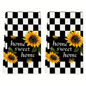 2-Pack Black and White Plaid Sunflower Kitchen Towels Dish Towels Hand Towels Kitchen Decorative Towels Neighbor Gifts Sweet Housewarming Gifts for Friends Mom Gifts Friend Birthday Gifts.