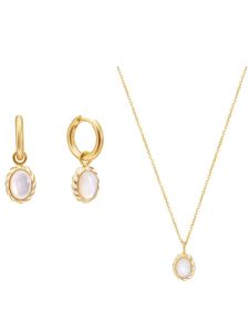 Elegant French Moonlight Pure Style Womens Necklace And Earrings Set Versatile Fashion Jewelry Alloy Embedded Artificial Gem