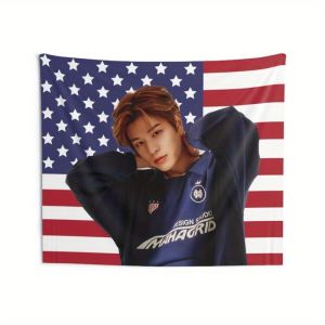 1 PC Skz Seungmin Kpop American FLAG Tapestry แขวนผนังแนวนอน Orientation ที่จําเป็นตกแต่งบ้าน