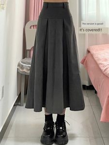 High-Waisted Plus-Size American Style Pleated Skirt for Women Midi Dress with Ruched Elements Ideal for 18-24 Birthday Party