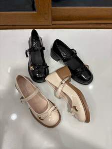 Giày da bóng 5 phân quai ngang nơ tim vàng L64