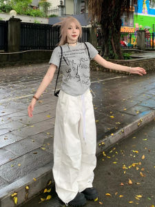 Retro American ผ้าฝ้าย เสื้อยืดผู้หญิง ฤดูร้อน สไตล์ใหม่ ลายพิมพ์ตัวอักษร สลิมฟิต เซ็กซี่ แขนสั้น เสื้อท่อนบน หวาน เสื้อยืดสไตล์เผ็ด