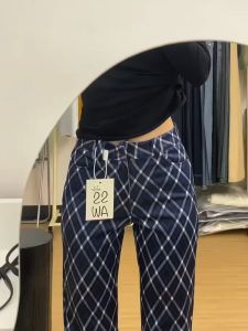 Low Waist Flared Pants Womens Checkered Vintage Style Casual Trousers Slimming Effect Long Length Bell Bottoms