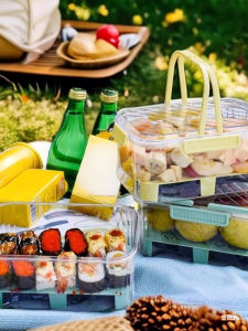 กล่องเก็บอาหารแบบพกพาความจุขนาดใหญ่สำหรับการปิกนิกและเดินทางกลางแจ้ง กล่องเก็บอาหารแบบมีซิปปิดสำหรับเก็บอาหาร กล่องเก็บอาหารแบบเป็นกล่องตู้เย็น