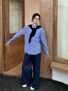 Blue Plaid Long Sleeve Shirt Jacket Women Loose Casual Commute Spring Fashion Korean Style Casual Cotton Shirt Coat