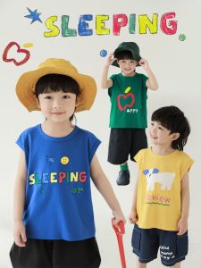 Soft Cotton Blend Print Sleeveless Vest for Boys Summer Casual Wear Versatile Loose Fit Childrens Vest by YOEHYAUL