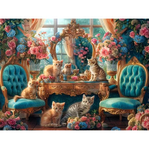 Jigsaw Puzzle 500/1000/1200/2000PCS Cat Rose Flowers Cute Animal Floral Art Brain Teaser Puzzle Calming Hobby Gift