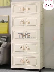 THE L64cm (1-5 Layers) 2 Door Design Foldable Stackable Storage Cabinet Multipurpose Storage Box