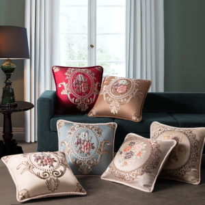 European Style Jacquard Cushion Cover Embroidery Flower Decorative Pillow Cases Home Sofa Bed Decor