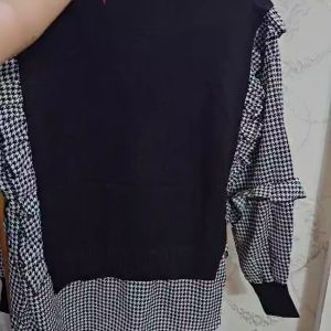 (7QUEEN) BLOUSE KOMBI HOUSTOOTH-ATASAN WANITA IMPORT-BLOUSE WANITA