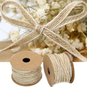 10m/Roll Vintage Jute Burlap Hessian Ribbon with Lace Rustic Wedding Party Decoration Christmas DIY Craft Gift Packing Webbing