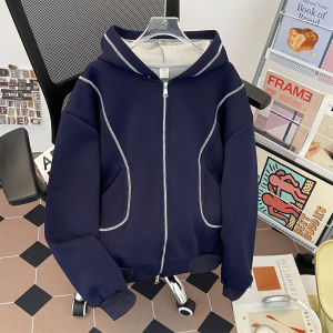 เสื้อแจ็คเก็ตทรงหลวมสไตล์อเมริกัน ทรงหลวม สไตล์ย้อนยุค ทรงหลวม สำหรับผู้ชาย ทรงหลวม เสื้อคลุมกันหนาวแบบมีฮู้ดแบบมีซิปคู่