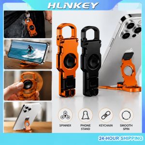 HLINKEY  3 In 1 Adjustable Phone Holder Stand 360° Rotating Fingertip Gyro Fidget Spinner Foldable Keychain Desktop Stand For Smartphone Tablet
