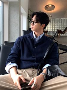 Mùa Thu Mùa Đông Loose Thoải Mái Kinh Doanh Đa Năng Đồ Len Xu Hướng Hàn Quốc Dongdaemun (khu Mua Sắm Ở Seoul) Áo Len Bật Xuống Cổ Áo Mở Áo Khoác Cardigan