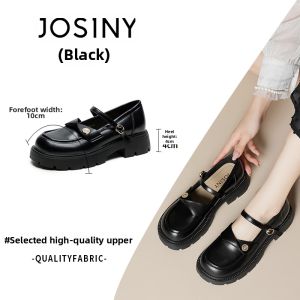 Josiny | Black Slip-on Thick-soled Loafers Increase Height