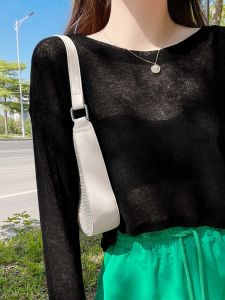 Ice ผ้าไหม เสื้อถักป้องกันแสงแดด เสื้อท่อนบน สีขาว หลวม แขนสั้นซีทรู ผู้หญิง ฤดูร้อน ชุดคลุมนอก ระบายอากาศได้ดี ใส่สบาย